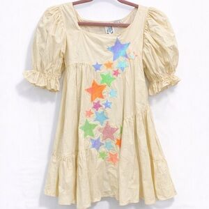 Cream Dress with Colorful Star Design